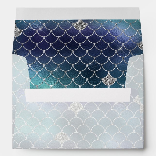 Silver Aqua Blue Mermaid Envelope (Back (Bottom))