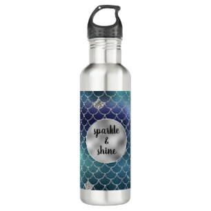 Silver Aqua Blue Mermaid Glitz 710 Ml Water Bottle