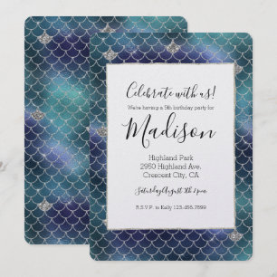 Silver Aqua Blue Mermaid Glitz Invitation