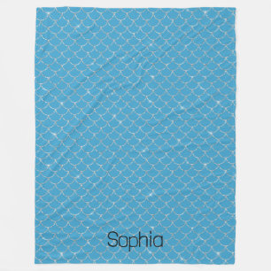 Silver Aqua Blue Mermaid Name Fleece Blanket