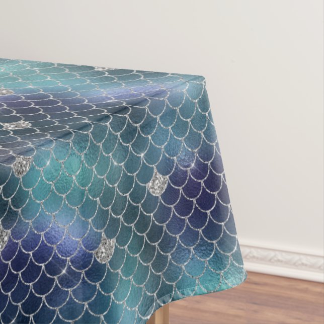 Silver Aqua Blue Mermaid Tablecloth (In Situ)