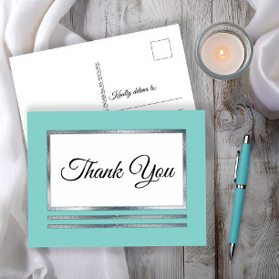 Silver   Aqua Modern Simple Elegant Thank You Postcard