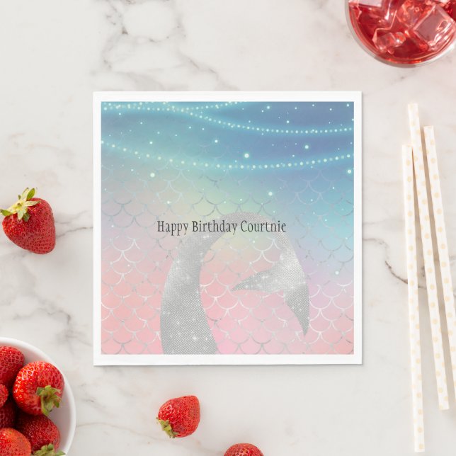 Silver Aqua Pink Purple Mermaid Napkin (Insitu)