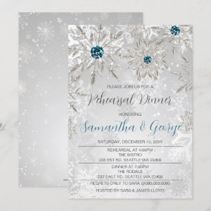 Silver Aqua Snowflakes Winter Rehearsal Dinner Invitation