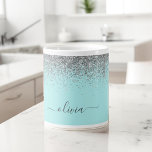 Silver Aqua Teal Blue Girly Glitter Monogram Coffee Mug<br><div class="desc">Silver and Teal Aqua Blue Sparkle Glitter Brushed Metal Monogram Name and Initial Coffee Cup or Mug. This makes the perfect sweet 16 birthday,  wedding,  bridal shower,  anniversary,  baby shower or bachelorette party gift for someone that loves glam luxury and chic styles.</div>