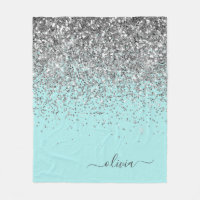 Silver Aqua Teal Blue Girly Glitter Monogram