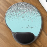 Silver Aqua Teal Blue Girly Glitter Monogram Gel Mouse Pad<br><div class="desc">Silver and Aqua Teal Blue Sparkle Glitter Monogram Name and Initial Mousepad (Mouse Pad). This makes the perfect sweet 16 birthday,  wedding,  bridal shower,  anniversary,  baby shower or bachelorette party gift for someone that loves glam luxury and chic styles.</div>