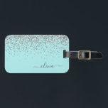 Silver Aqua Teal Blue Girly Glitter Monogram Luggage Tag<br><div class="desc">Silver and Aqua Teal Blue Sparkle Glitter Monogram Name and Initial Pillow. The pillow makes the perfect sweet 16 birthday,  wedding,  bridal shower,  baby shower or bachelorette party gift for someone decorating her room in style.</div>