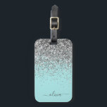 Silver Aqua Teal Blue Girly Glitter Monogram Luggage Tag<br><div class="desc">Silver and Teal Aqua Blue Sparkle Glitter Monogram Name and Initial Pillow. The luggage bag tag makes the perfect sweet 16 birthday,  wedding,  bridal shower,  baby shower or bachelorette party gift for someone decorating her room in style.</div>