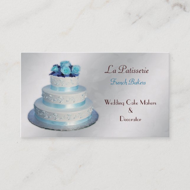 silver aqua Wedding Cakemakers business Cards (Front)