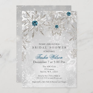 silver aqua Winter Bridal Shower Invite