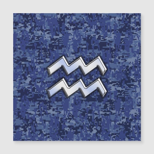 Silver Aquarius Zodiac Sign Navy Blue Digital Camo (Front)