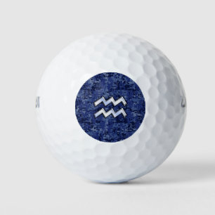 Silver Aquarius Zodiac Sign Navy Blue Digital Camo Golf Balls