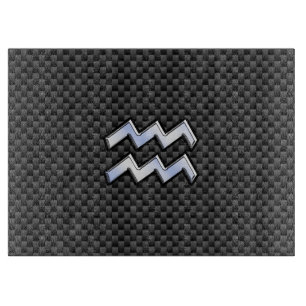 Silver Aquarius Zodiac Symbol Carbon Fibre Style Cutting Board