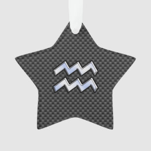 Silver Aquarius Zodiac Symbol Carbon Fibre Style Ornament