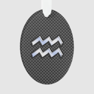Silver Aquarius Zodiac Symbol Carbon Fibre Style Ornament