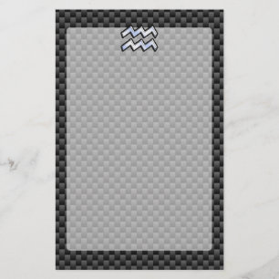 Silver Aquarius Zodiac Symbol Carbon Fibre Style Stationery