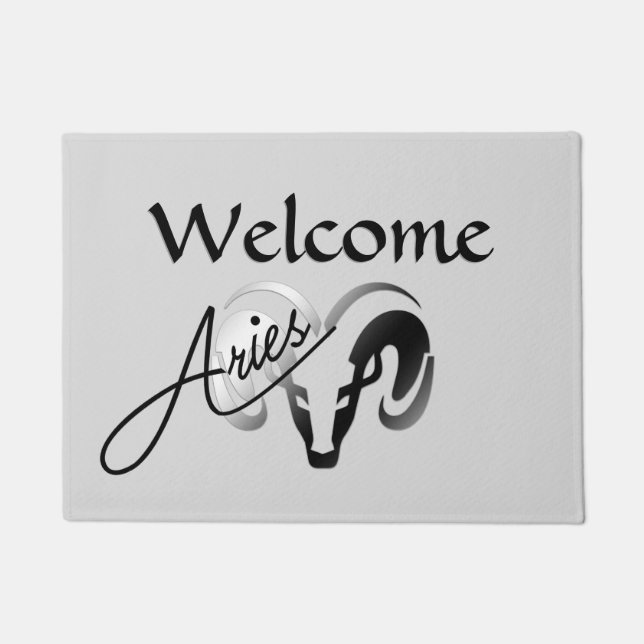 Silver Aries the Ram Zodiac Doormat (Front)