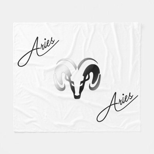 Silver Aries the Ram Zodiac Fleece Blanket (Front (Horizontal))