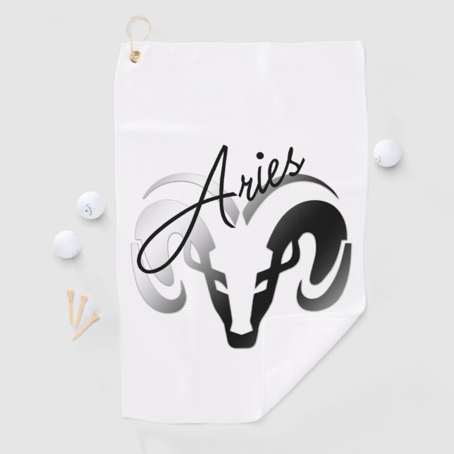 Silver Aries the Ram Zodiac Golf Towel (InSitu)
