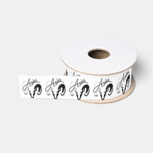Silver Aries the Ram Zodiac Grosgrain Ribbon