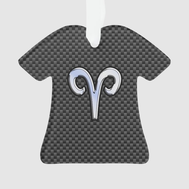 Silver Aries Zodiac Sign Black Carbon Fibre Print Ornament (Front)