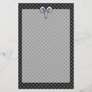 Silver Aries Zodiac Sign Black Carbon Fibre Print Stationery