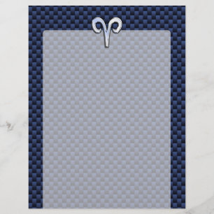 Silver Aries Zodiac Sign Blue Carbon Fibre Print