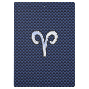 Silver Aries Zodiac Sign Blue Carbon Fibre Print Clipboard
