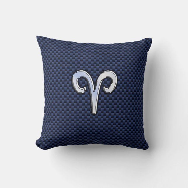 Silver Aries Zodiac Sign Blue Carbon Fibre Print Cushion (Front)