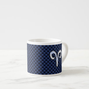 Silver Aries Zodiac Sign Blue Carbon Fibre Print Espresso Cup