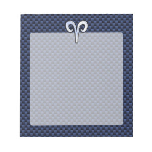 Silver Aries Zodiac Sign Blue Carbon Fibre Print Notepad