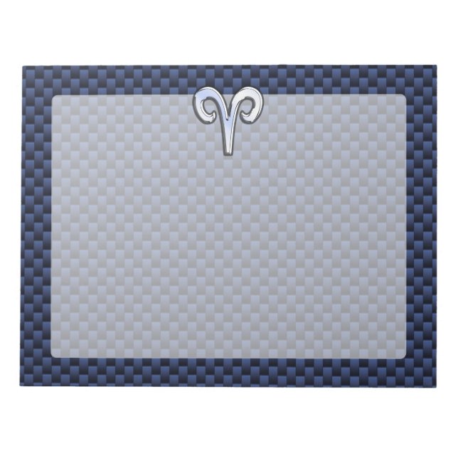 Silver Aries Zodiac Sign Blue Carbon Fibre Print Notepad (Front)