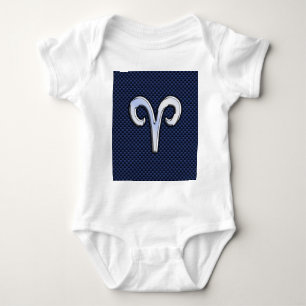 Silver Aries Zodiac Sign Navy Carbon Fibre Style Baby Bodysuit