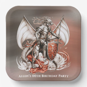 Silver Armour Dragon Orange 00th Birthday Party Paper Plate