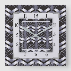 Silver Art Deco Square Wall Clock