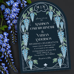 Silver Art Nouveau Blue Wisteria Wedding Arch Invitation