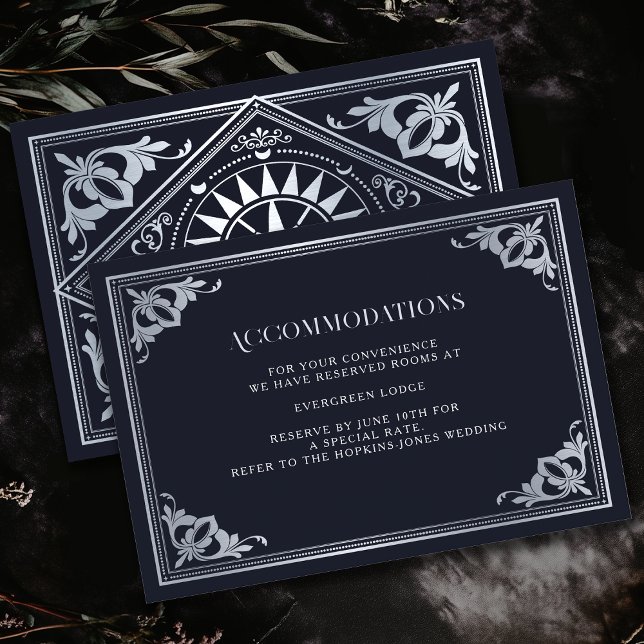 Silver Art Nouveau Gothic Wedding Accommodations Enclosure Card (Creator Uploaded)