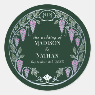 Silver Art Nouveau Pink Wisteria Wedding  Classic Round Sticker