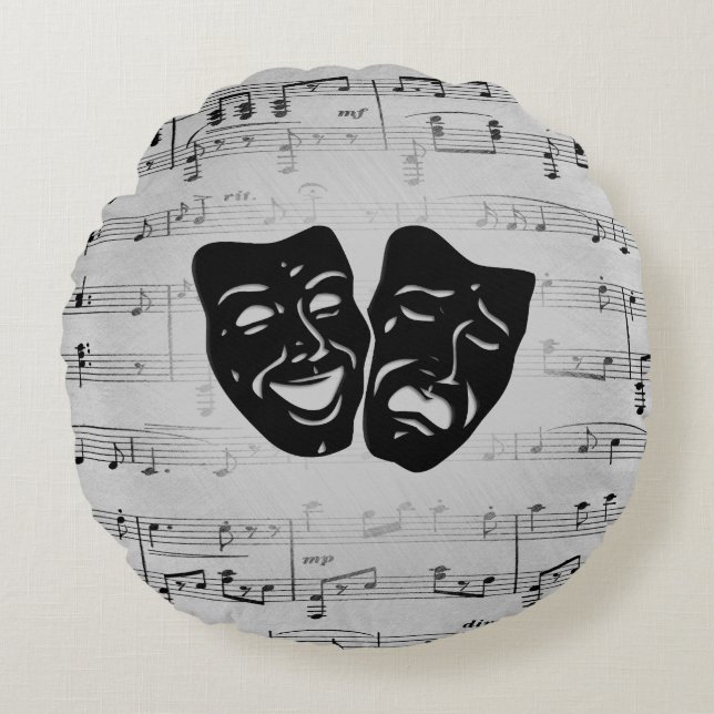 Silver Art Unites Theatre Masks Round Cushion (Front)