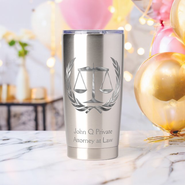 Silver Attorney Scales of Justice Custom Insulated Tumbler (Bachelor Party (Rotated))