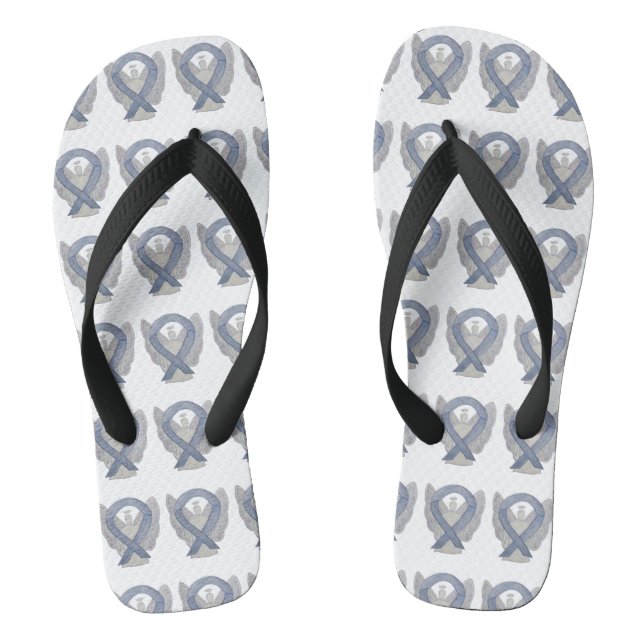 Silver Awareness Ribbon Angel Custom Flip Flops (Footbed)