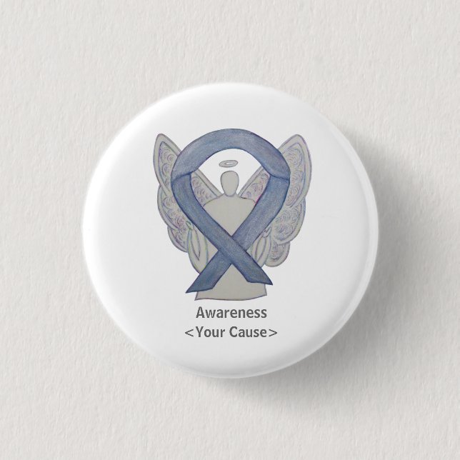 Silver Awareness Ribbon Custom Angel Pin Buttons (Front)