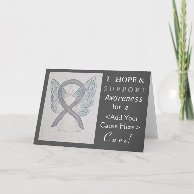 Silver Awareness Ribbon Custom Cause Angel Cards (Front)