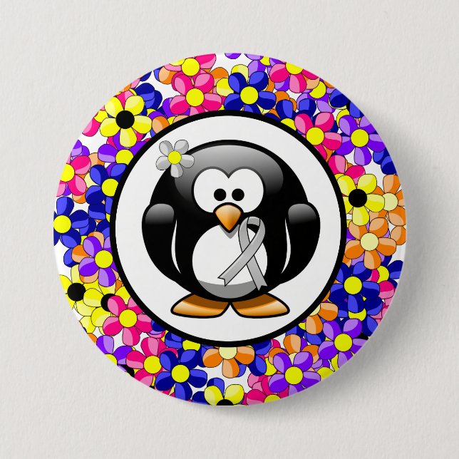 Silver Awareness Ribbon Penguin 7.5 Cm Round Badge (Front)