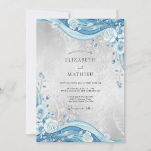 Silver Azure Blossom Wedding Invitation