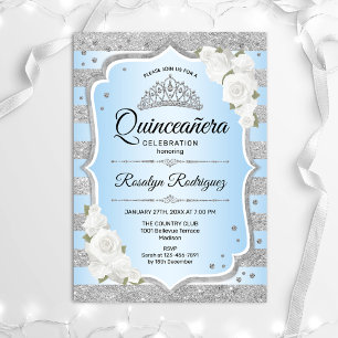 Silver Baby Blue Quinceanera Invitation