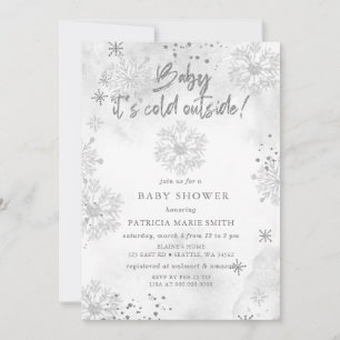 Silver Baby its Cold Outside Winter Baby Shower Invitation