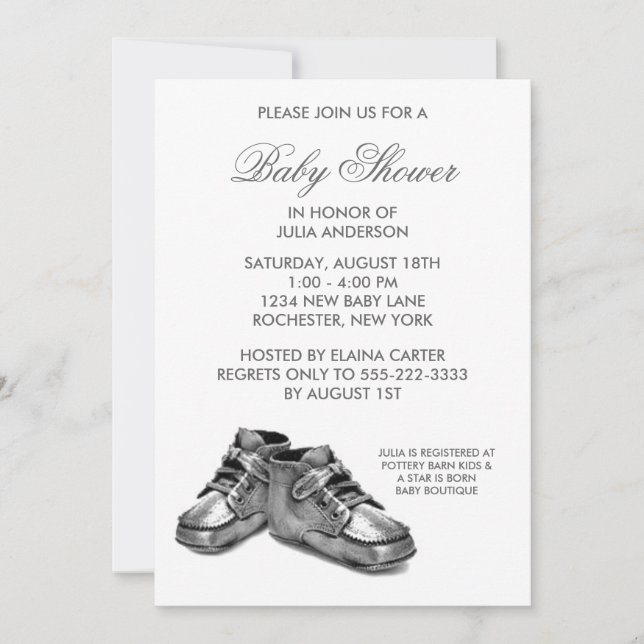 Silver Baby Shoes Baby Shower Invitation (Front)