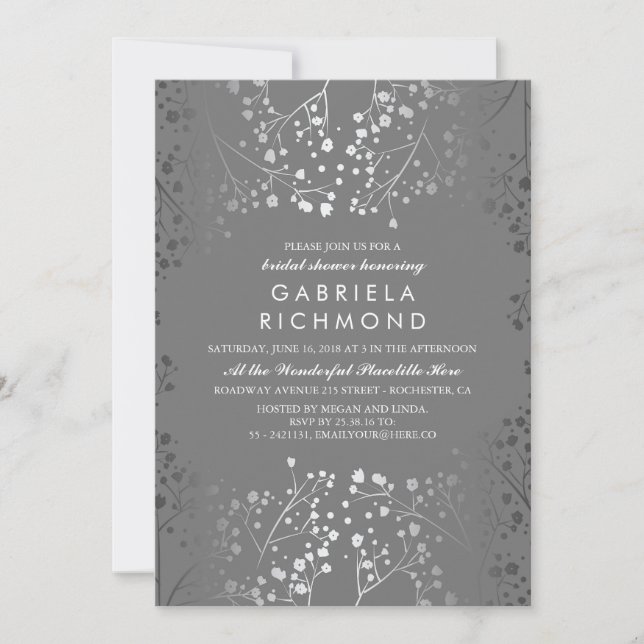Silver Baby's Breath Bridal Shower Invitation (Front)